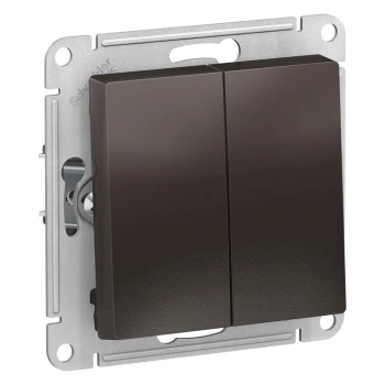Выключатель 2-клавишный (безвинтовой зажим), Мокко, серия Atlas Design, Schneider Electric