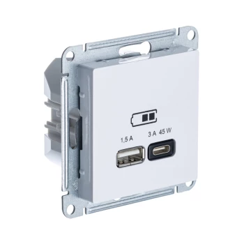 Розетка USB 2-ая Тип А+С 45 Вт (для подзарядки), Белый лотос, серия Atlas Design, Schneider Electric